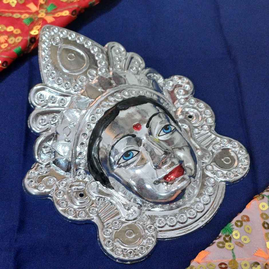 Plastic Durga Face Mukut Idol | Silver | One Size | Gullak