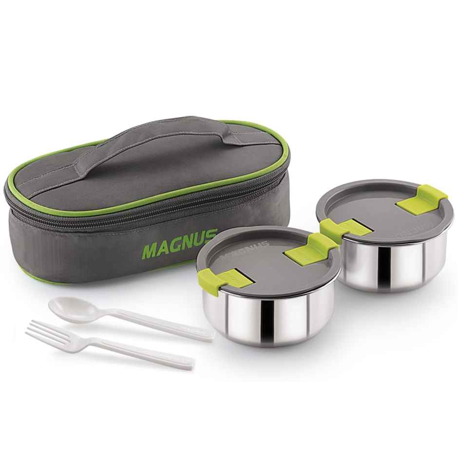 Magnus Olive-2 Stainless Steel Lunchbox With Leak-Proof Containers & Insulated Carry Case