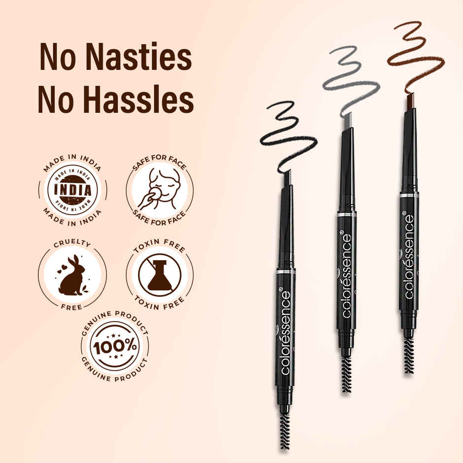 Coloressence 2-in-1 Expert Eyebrow Pencil | Brown | Brow Definer-Spoolie |Long Lasting|Matte Finish