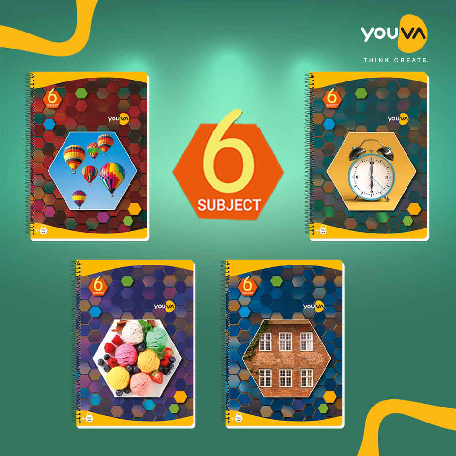 Navneet Youva 6 Subject Book Spiral Bound Single Line Ruled - (20.3 cm x 26.7 cm)