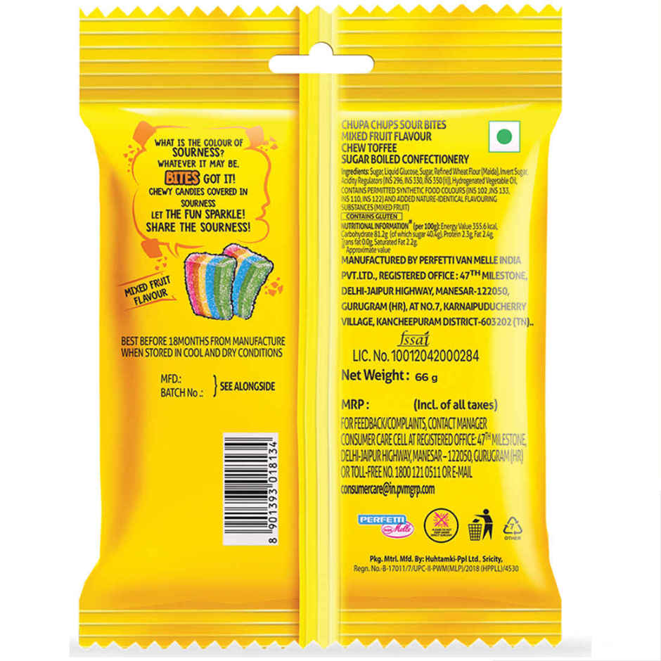 Chupa Chups Sour Bites Mixed Fruit Flavour Soft and Chewy Toffee