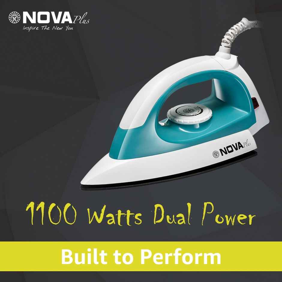 Nova Plus Amaze Ni 20 1100 W Dry Iron, Multifabric Selection - White & Turquoise