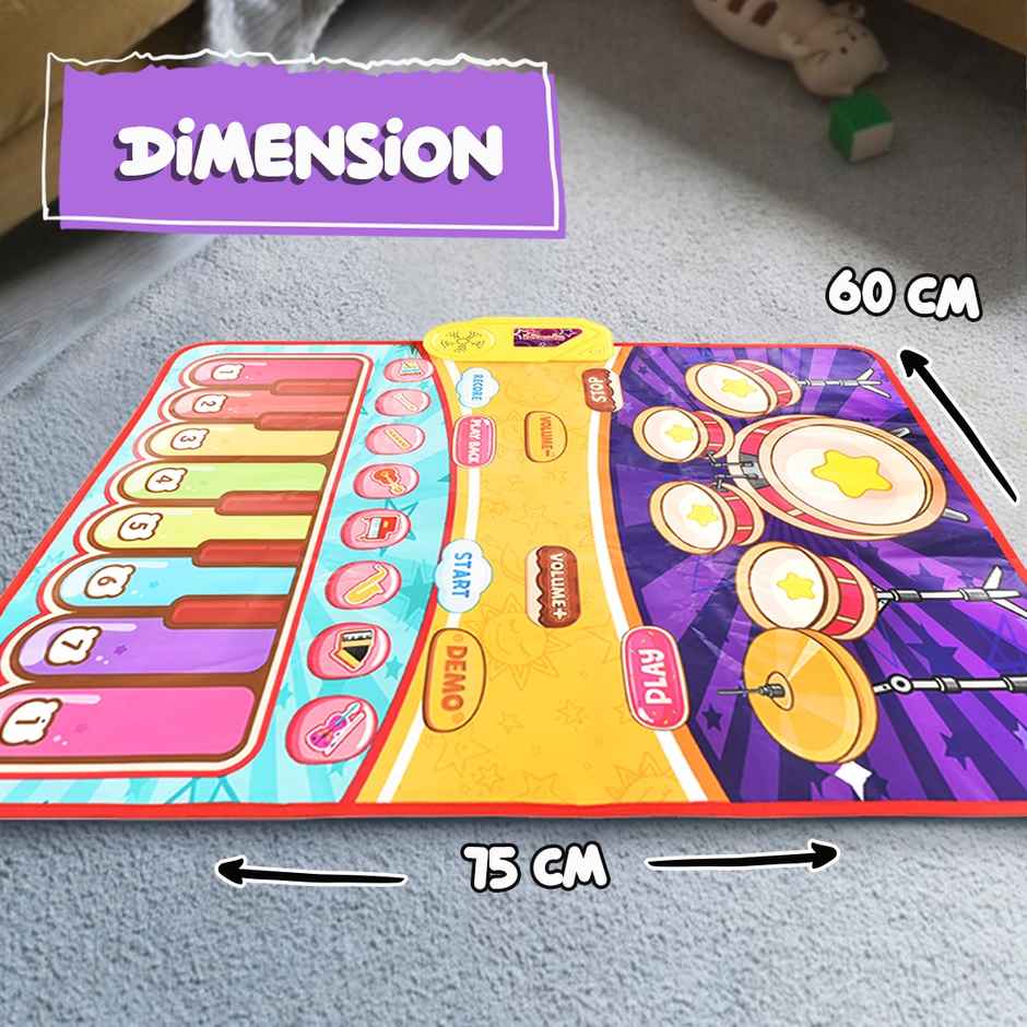 Wembley 2 in 1 Musical Mat for Kids Piano Play Drum Mat Musical Keyboard with 8 Instrument Sounds