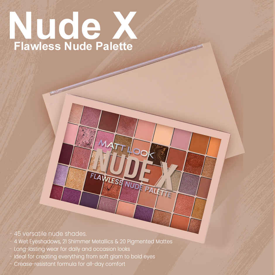 Mattlook Nude X Flawless Nude Eye Shadow Palette 45 Versatile Shades | Matte & Shimmer Finish