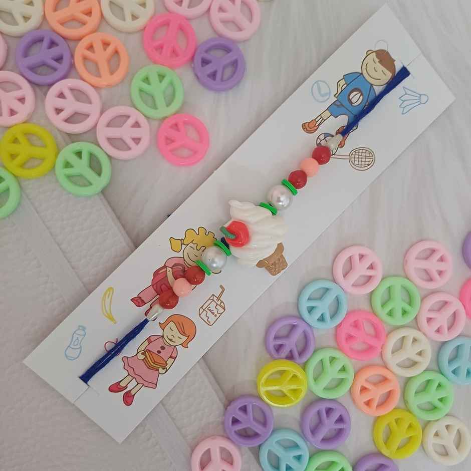 Nestle Kitkat Crispy & Creamy 4 Finger Chocolate Coated Wafer(38.5gms) & Ice Cream Cone Rakhi For Kids(1pc) Combo