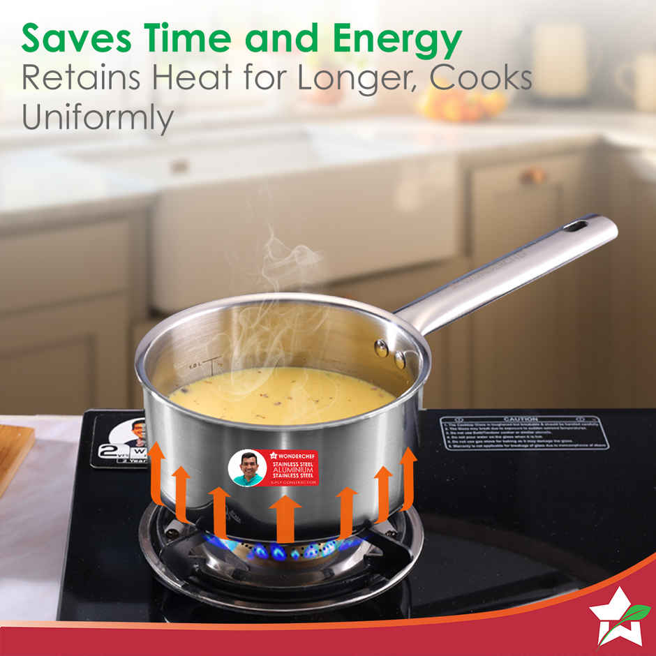 Wonderchef Stella Triply Stainless Steel Milk Pan | 16 cm | 1.7 L