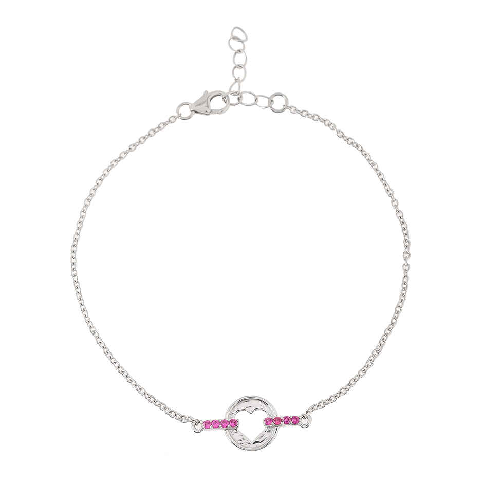 Voylla Collection Pink Cz Heart Silver Bracelet