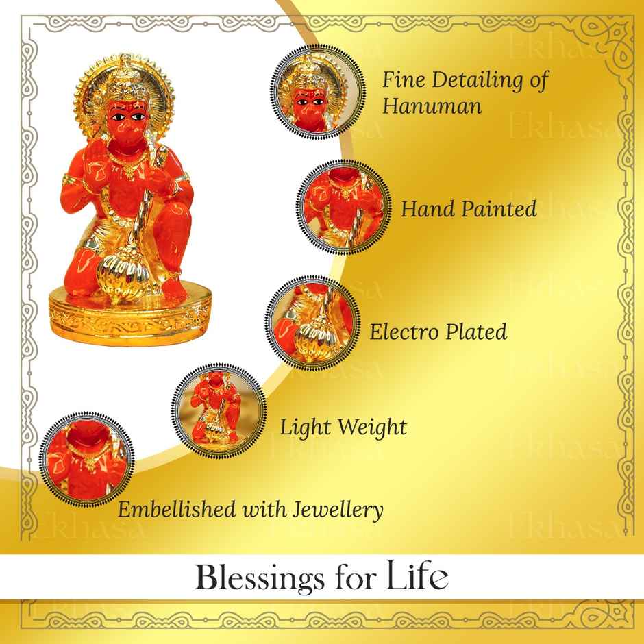 Ekhasa Hanuman Ji Murti | 7.5 cm | Lord Hanuman Idol For Home Puja, Office Desk And Car Dashboard