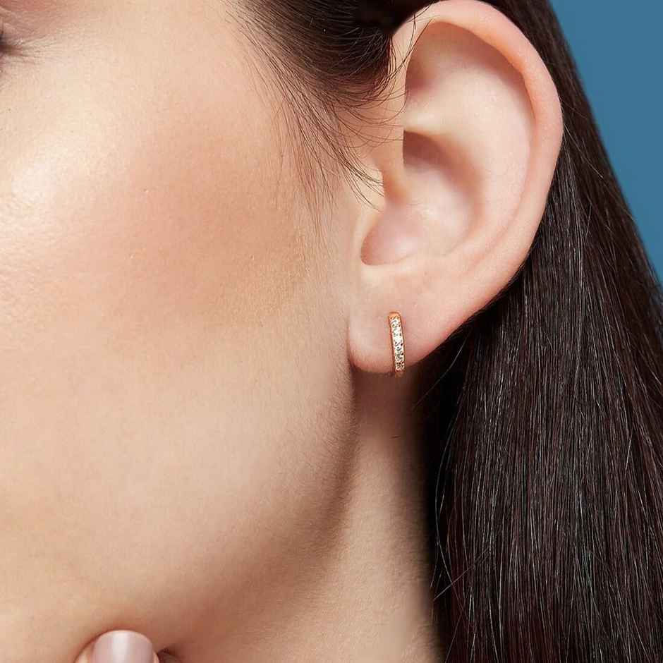 Zavya Circular CZ Rose Gold Plated 925 Sterling Silver Hoop