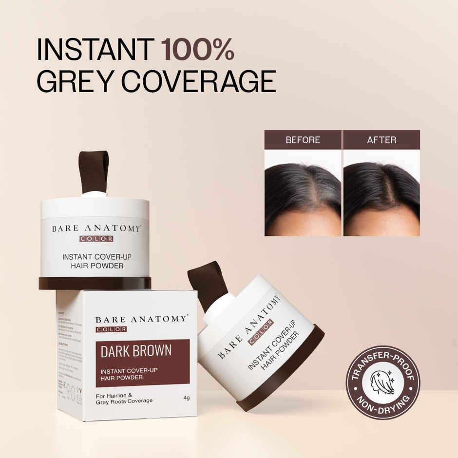 Bare Anatomy Instant Cover-Up Hair Powder | Seamless Natural Finish | Brown Color Hair Powder