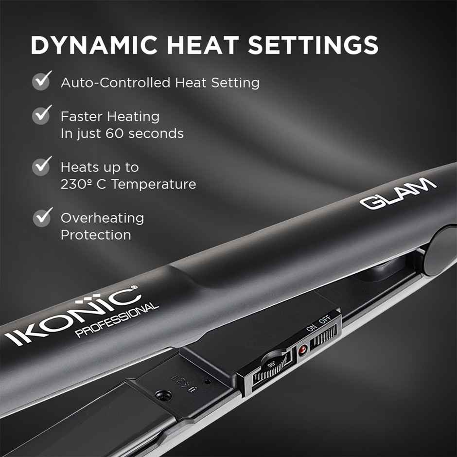 Ikonic Glam Hair Straightener Tourmaline Ceramic Plates, Auto Controlled Heat Setting, Lightweight