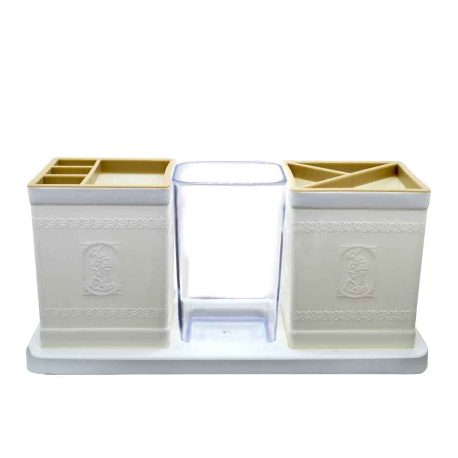 Flair Galaxy Desk Organizer - (White_Brn) , 3-Compartment Cutlery Stand