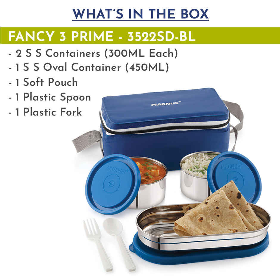 Magnus Fancy 3 Prime Steel Lunch Box Set With Stainless Steel Contianers And Stylish Carry Bag