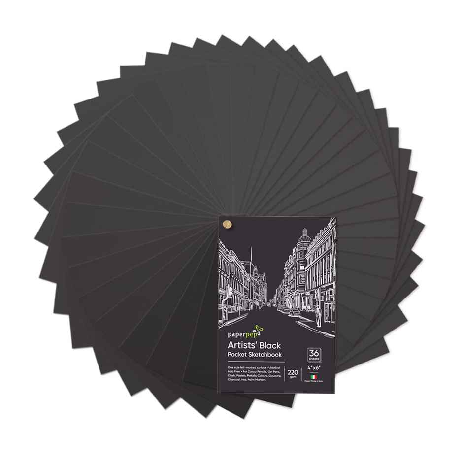 Paperpep Black Pocket Sketchbook 220Gsm 4 x 6 36 Sheets