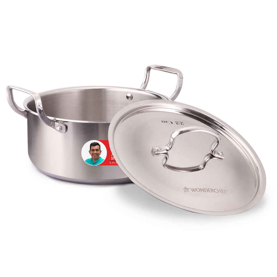 Wonderchef Stella Triply Stainless Steel Casserole with Lid | 22 cm | 3.5L