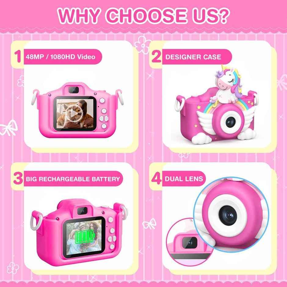 Wembley Kids Digital Camera | Unicorn Design | Selfie Camera with Video Recorder - Pink