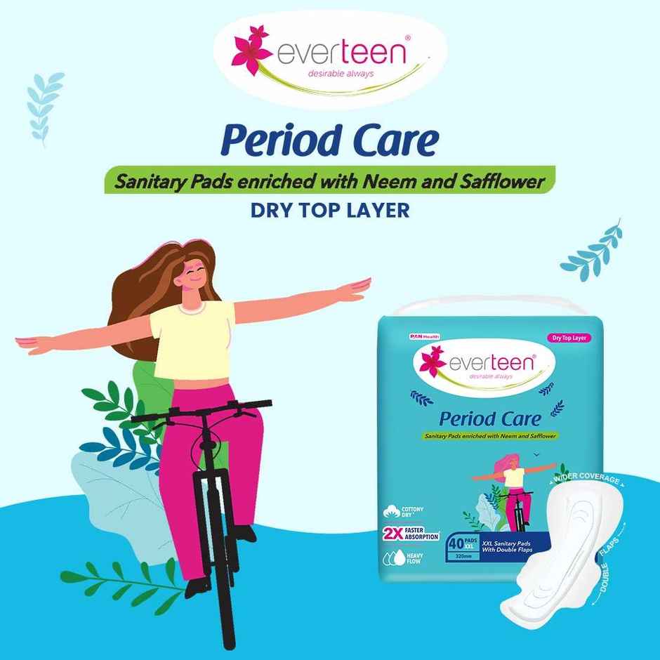 everteen Period Care Xxl Dry Sanitary Pads With Double Flaps | XXL | 40 pcs