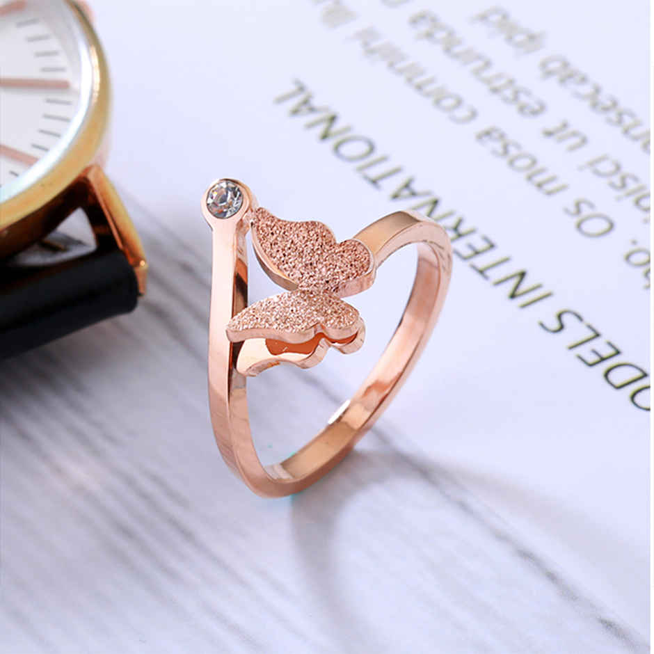 Yellow Chimes Butterfly Charm Crystal Rose Gold Ring