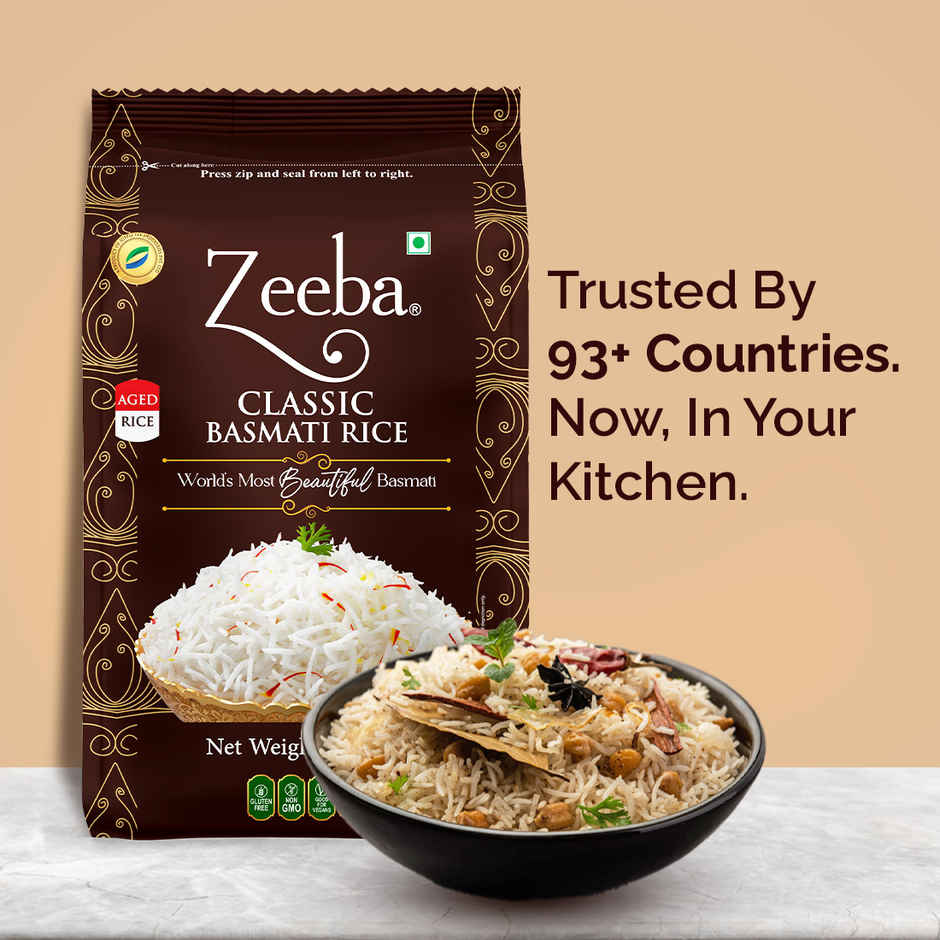 Zeeba Classic Basmati Rice|Raw & Naturally Aged 2 years|Extra Long Grains|Cooked length upto 27mm