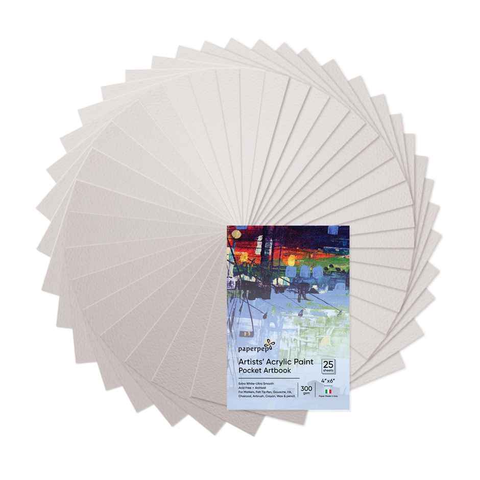 Paperpep Acrylic Paint Pocket Art Book 300Gsm (15 x 10 cm, 25 Sheets)