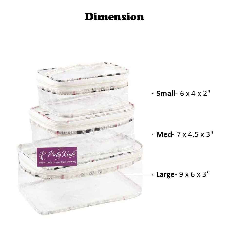 PrettyKrafts Transparent Travel Organizer Set | Multipurpose Pouches - Checks Design