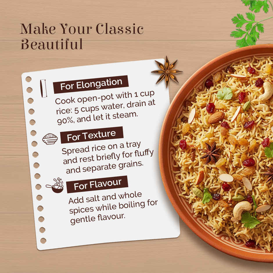 Zeeba Classic Basmati Rice|Raw & Naturally Aged 2 years|Extra Long Grains|Cooked length upto 27mm