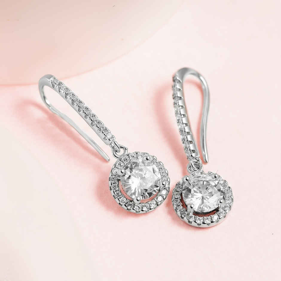 Zavya Circular CZ Rhodium Plated 925 Sterling Silver Dangle