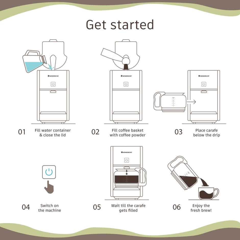 Wonderchef Regalia Pronto Coffee Maker 600W, 750ml Borosilicate Glass Carafe||6 Cups Coffee, Coffee Brewer Machine for Home & Office - Black & Silver