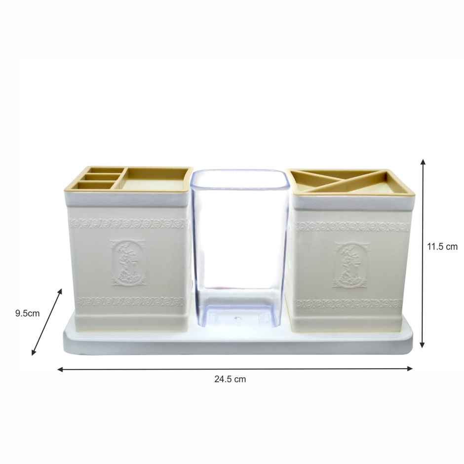 Flair Galaxy Desk Organizer - (White_Brn) , 3-Compartment Cutlery Stand