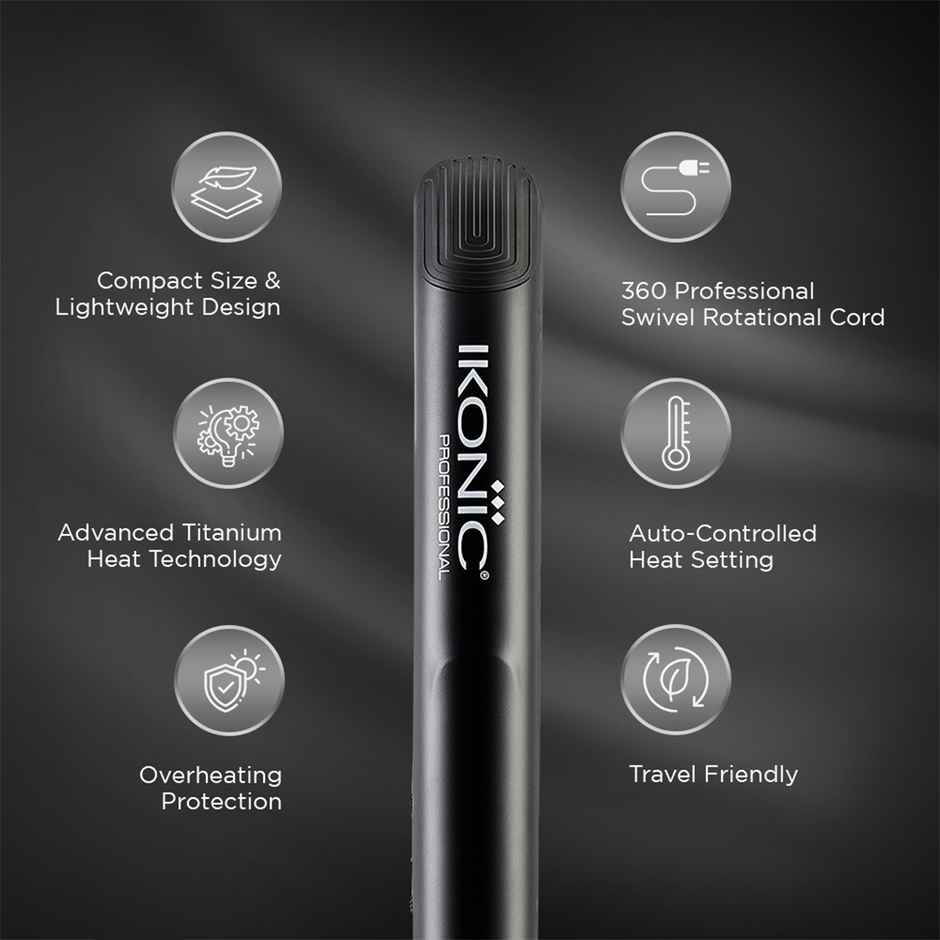 Ikonic Glam Hair Straightener Tourmaline Ceramic Plates, Auto Controlled Heat Setting, Lightweight