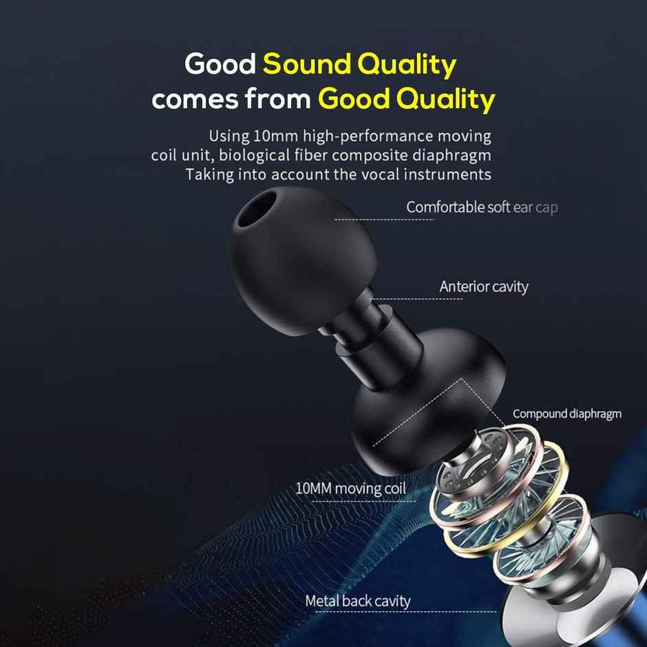 pTron Pride Lite 3.5mm Wired Earphones With Mic Stereo Audio 1.2m Tangle-Free Cable - Blue