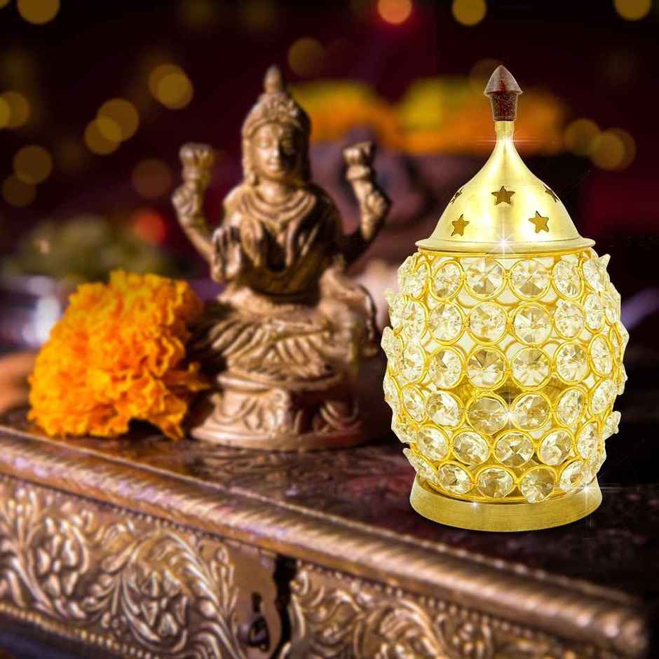 Nitya Brass Akhand Brahmand Crystal Diya | Multicolour | Traditional | Akhand Diya | Shubhkart