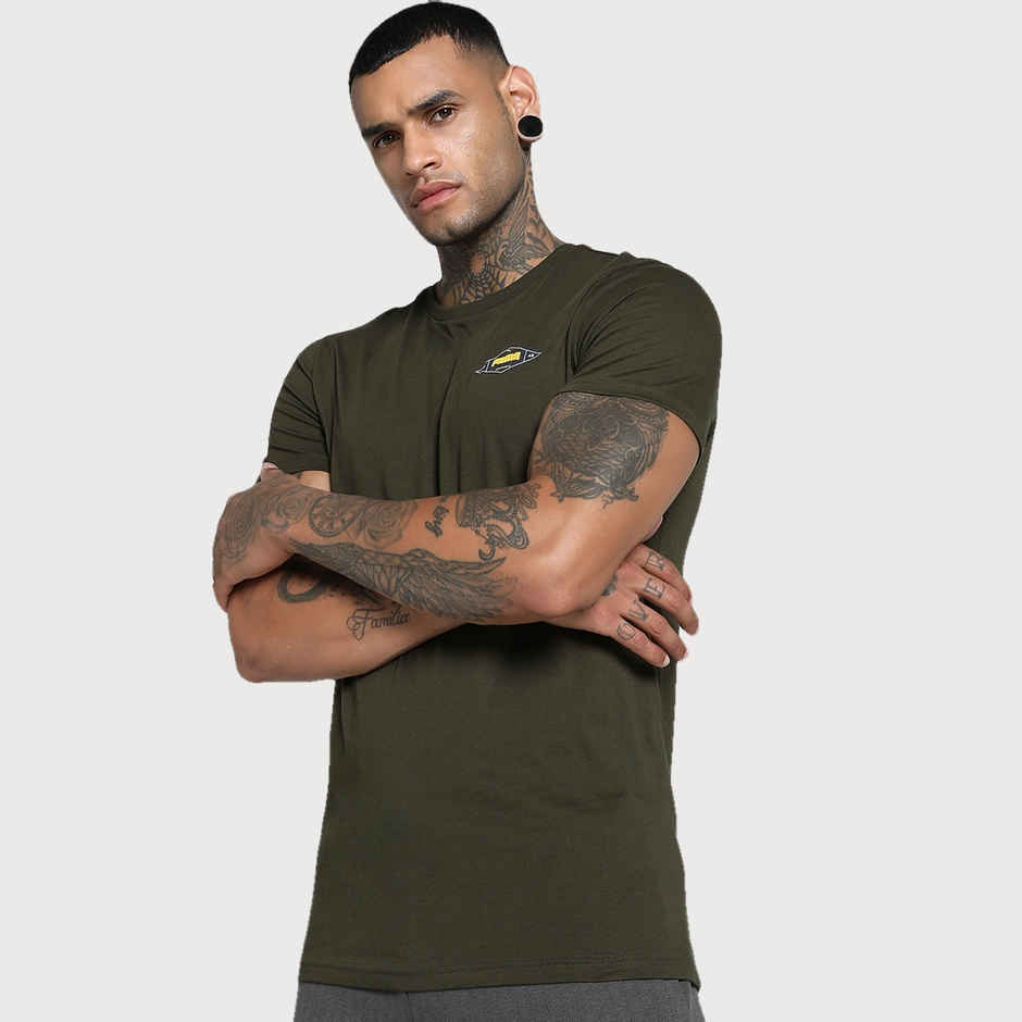 Puma Men's T-Shirt Small Graphic - Dark Olive | S