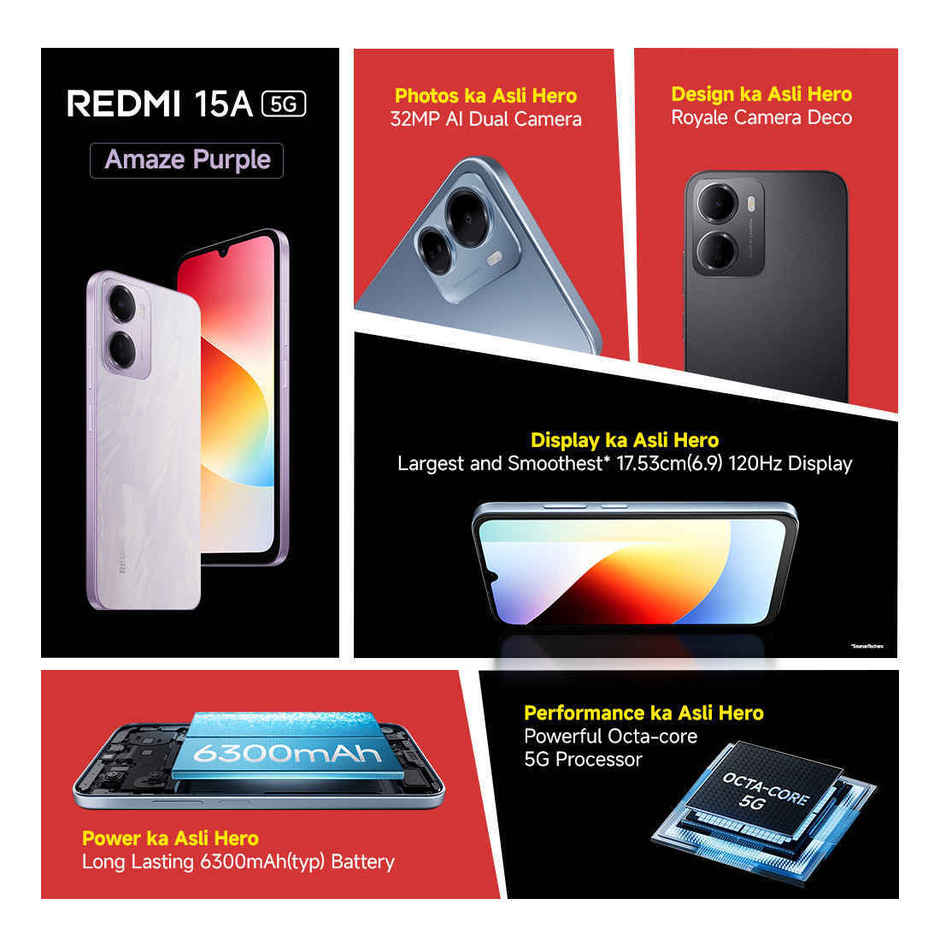 Redmi 15A 5G | 4GB RAM | 64GB Storage | Amaze Purple