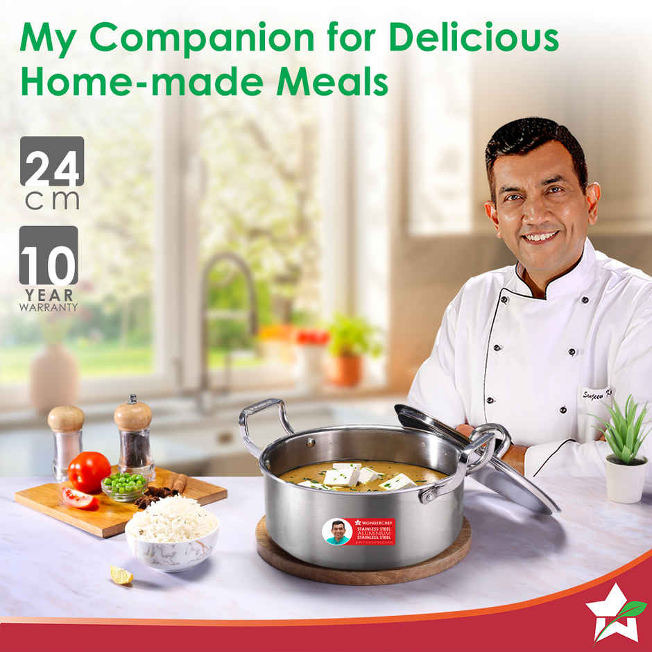 Wonderchef Stella Triply Stainless Steel Casserole with Lid | 24 cm | 4.5L