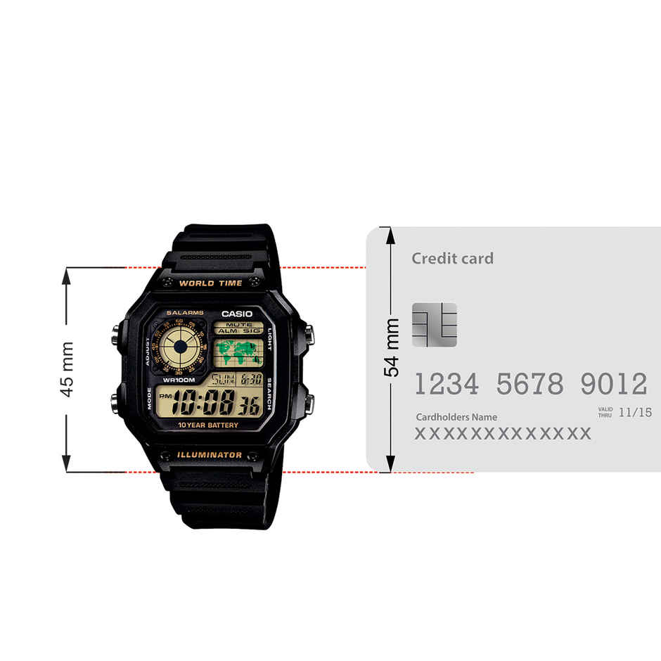 Casio Men's Youth Series Digital Black Dial Watch | AE-1200WH-1BVDF (D098)