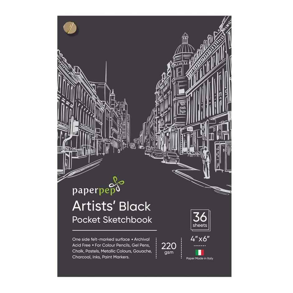 Paperpep Black Pocket Sketchbook 220Gsm 4 x 6 36 Sheets