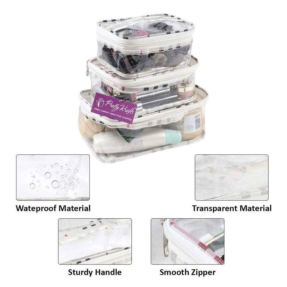 PrettyKrafts Transparent Travel Organizer Set | Multipurpose Pouches - Checks Design