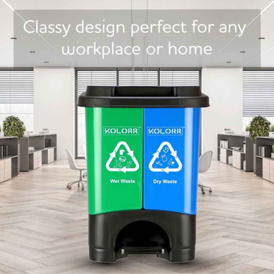 Kolorr Mega Twin-Bins Recycling Dry And Wet Waste Garbage Modern Design Plastic Dustbin - 30L