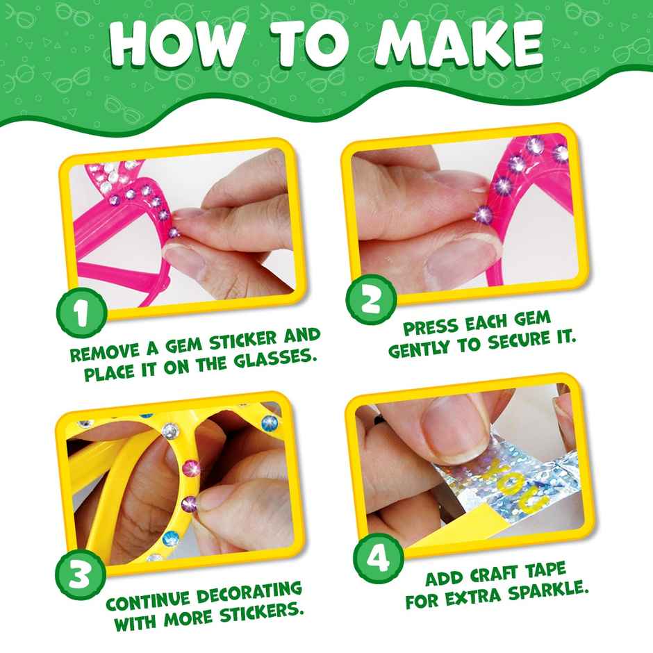 Wembley Kids Craft DIY Glasses Jewelry Making Kit 4 Sunglasses with Stone Stickers & Craft Tape