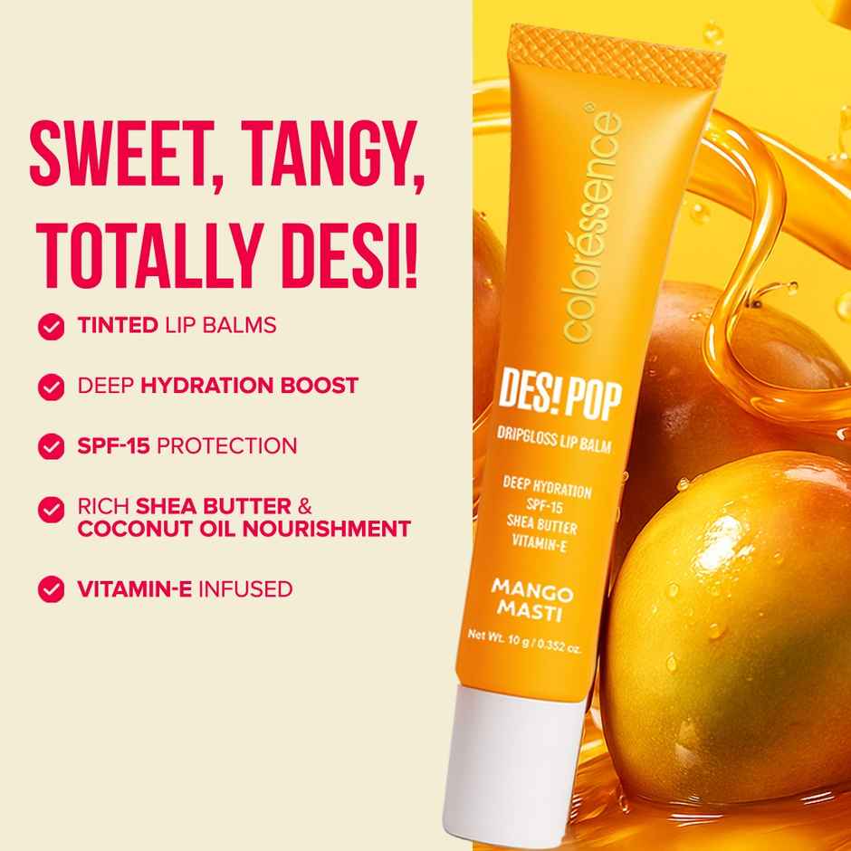 Coloressence Desi Pop Drip Gloss Lip Balm - Mango Masti | Deep Hydration + SPF 15