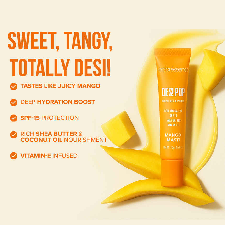 Coloressence Desi Pop Drip Gloss Lip Balm - Mango Masti | Deep Hydration + SPF 15