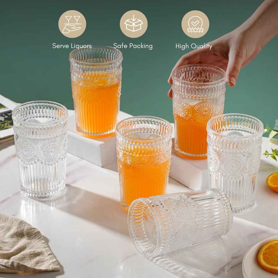 Nestasia Embossed Drinking Glasses - Set of 6 (250ml)