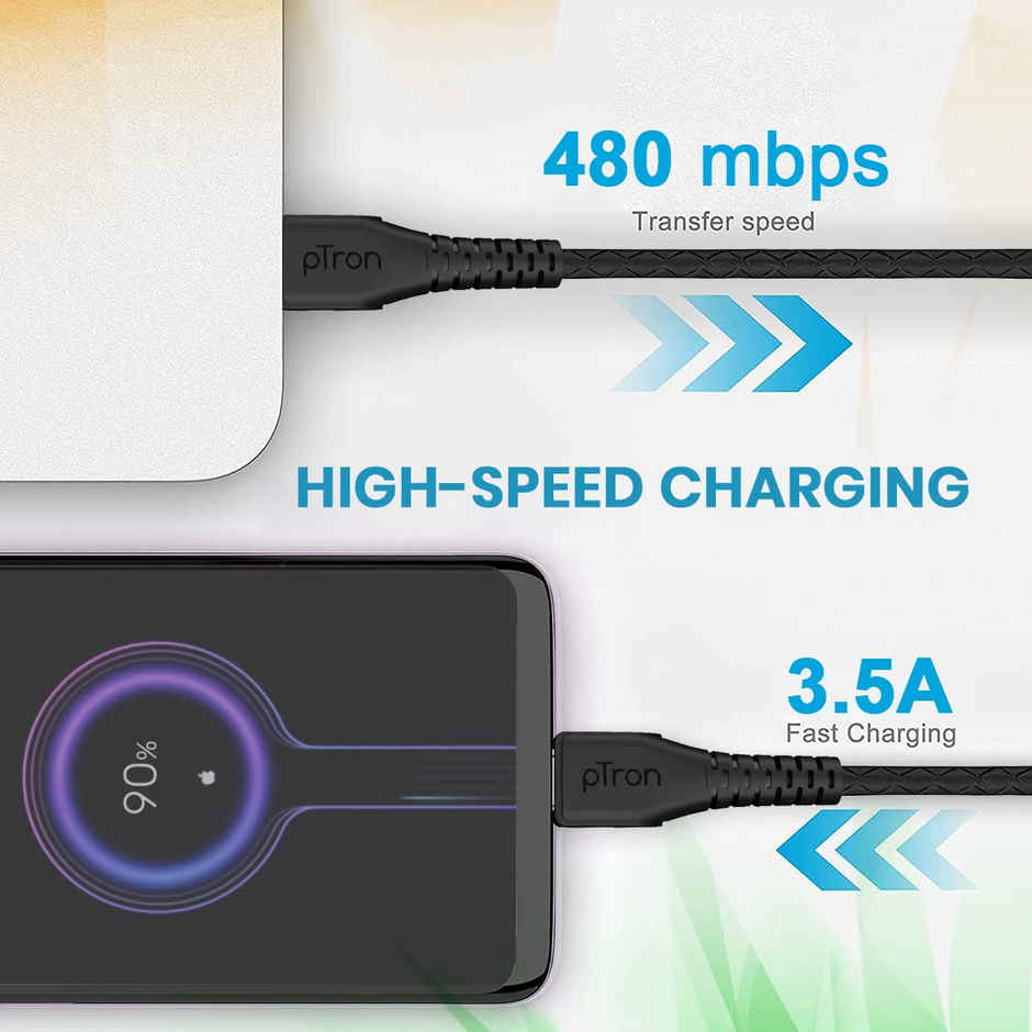 pTron Solero T351 Type-C to Type-C 3.5A Fast Charging Cable | 480mbps Data Transfer Speed | 1m - Black