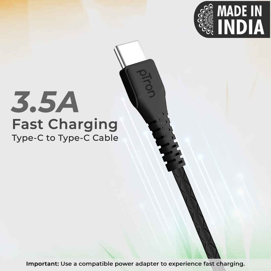 pTron Solero T351 Type-C to Type-C 3.5A Fast Charging Cable | 480mbps Data Transfer Speed | 1m - Black