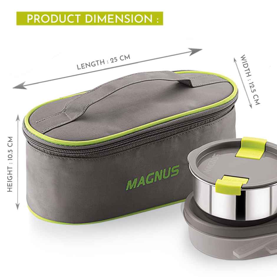Magnus Olive 3 Lunch Box Set Leak-Proof Steel Containers for School with Insulated Bag (950 ml)
