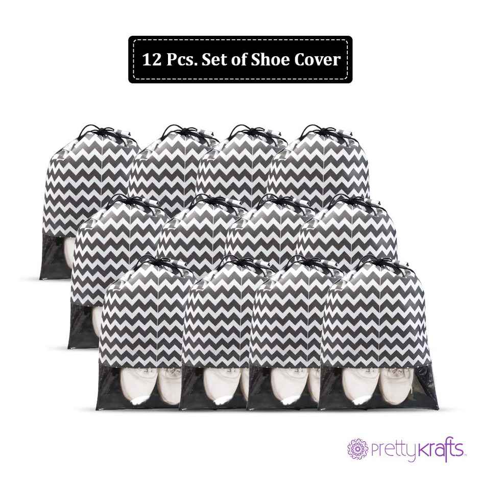 PrettyKrafts Shoe Cover Storage Bag | Dust-Proof Fabric Shoe Organizer | 16 x 12 - Black