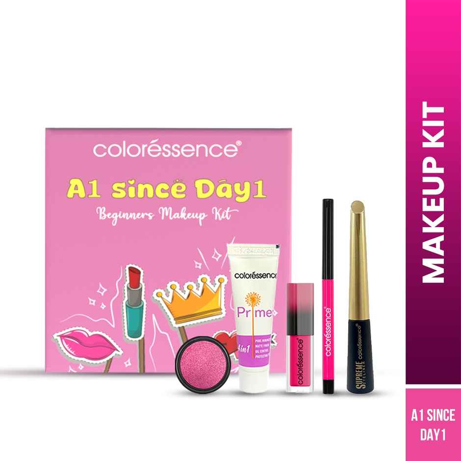 Coloressence A1 Makeup Kit 4 in 1 Primer | Liquid Lip Color | Eye Shadow | Eyeliner & Kajal Pencil