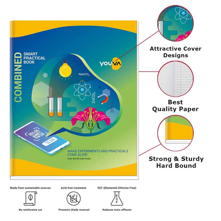 Navneet Youva | Hard Bound Combined SMART Practical Book 21.5x26.5 cm 1 Ruled / 1 Plain | 172 Pages
