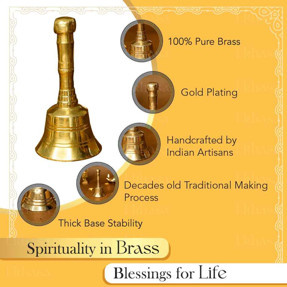 Ekhasa Pure Brass Gol Ghanti For Pooja | Handcrafted Pooja Bell For Mandir | Pooja Ghanti For Home